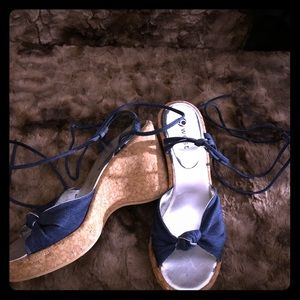 90s Vintage Denim & Cork wraparound platforms